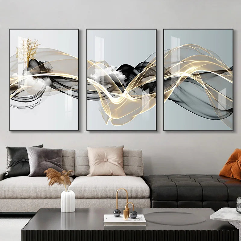 3 Pieces Nordic Luxury Ribbon Abstract Landscape