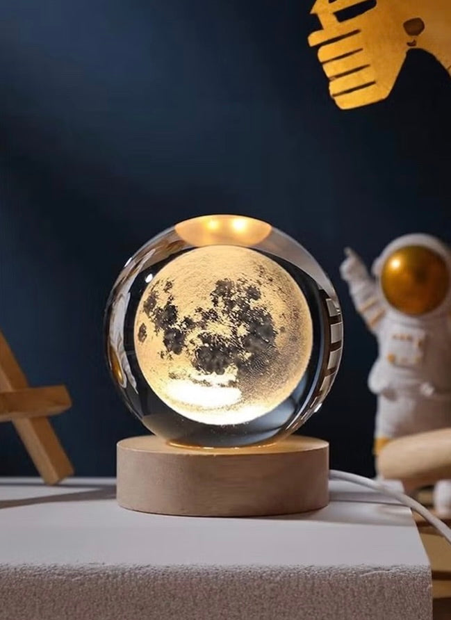 1-Piece Moon Luminous Night Warm Light Ornaments 3D Laser Engraved Crystal Ball